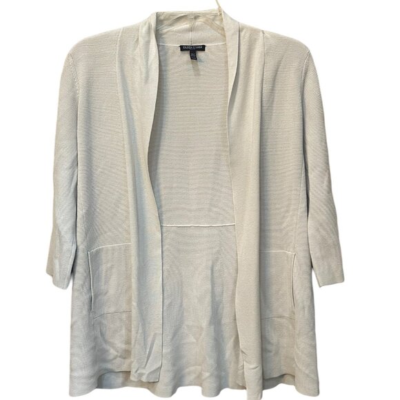Eileen Fisher Petite Open Cardigan Half Sleeve‎ Sweater Cream P/S P/P - Picture 1 of 7